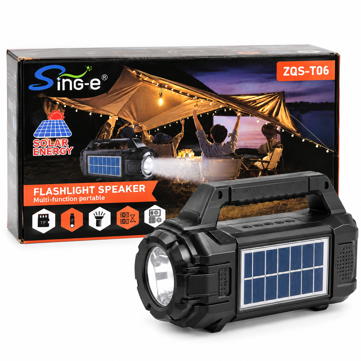 Parlante 3PLG con linterna y panel solar zqs-t06