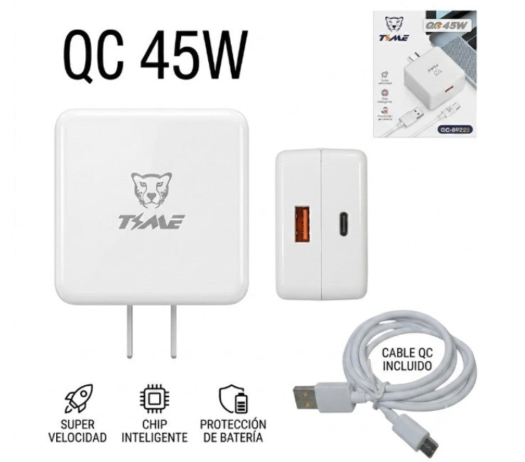Cargador carga rapida USB 45W