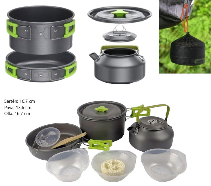 Juego de ollas de aluminio para camping 12pcs
