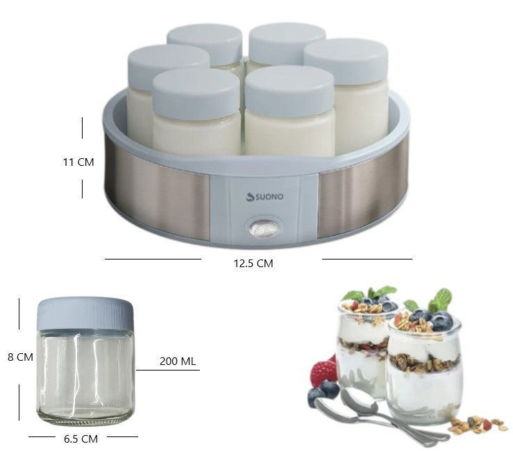 yogurtera con 7 vasos de vidrio