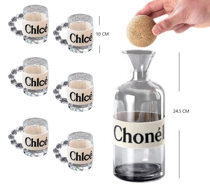 Set taza de te y botella de vidrio 7pcs