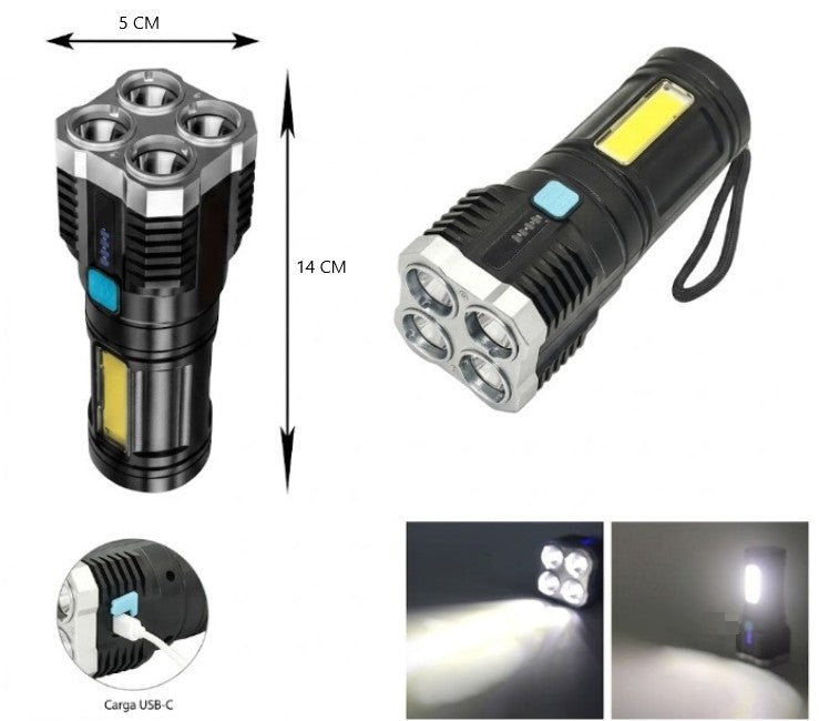 Linterna recargable con 4 led