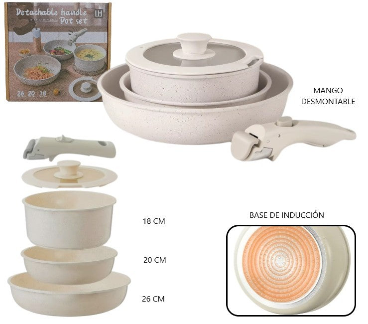 Batería de cocina c/mango desmontable