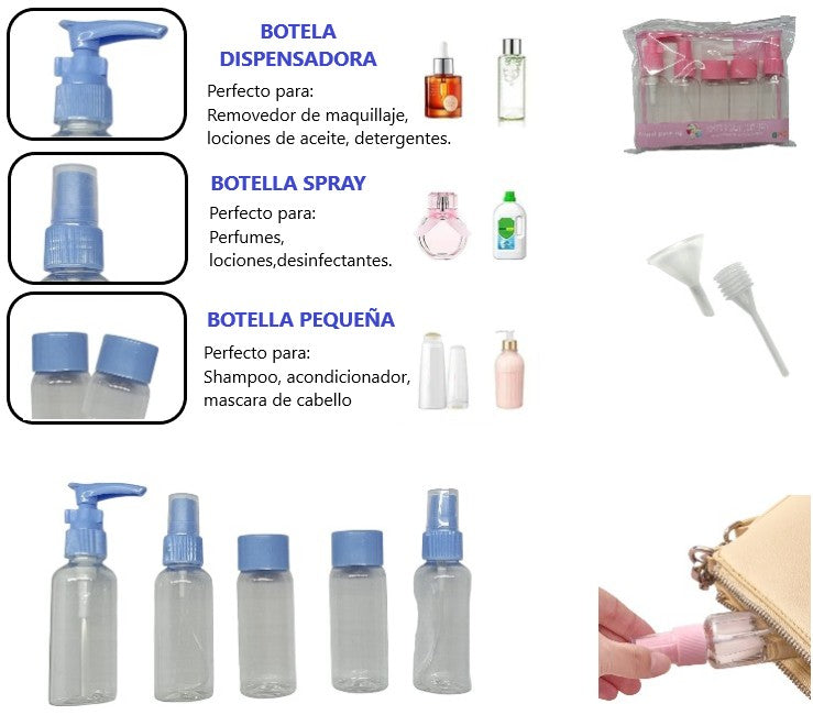 Kit de viaje botellas para cosméticos 7PCS
