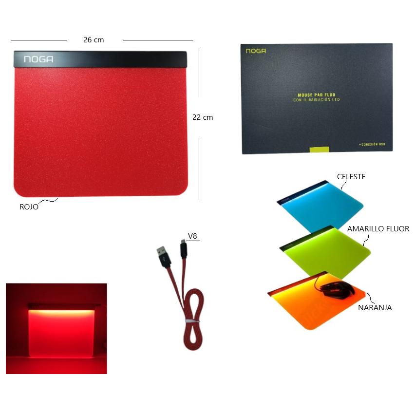 Mouse pad gamer Noga G1 con LED