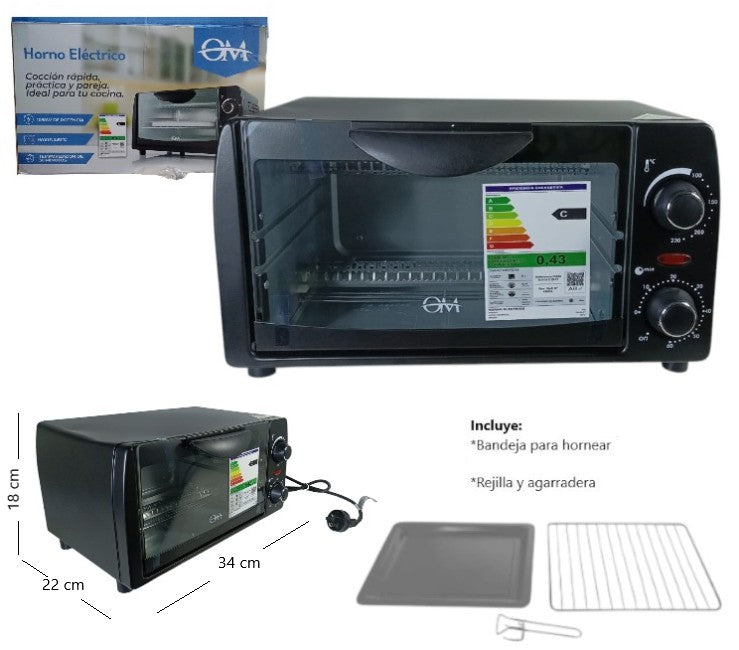 Horno electrico 1050W temporizador de 30 min