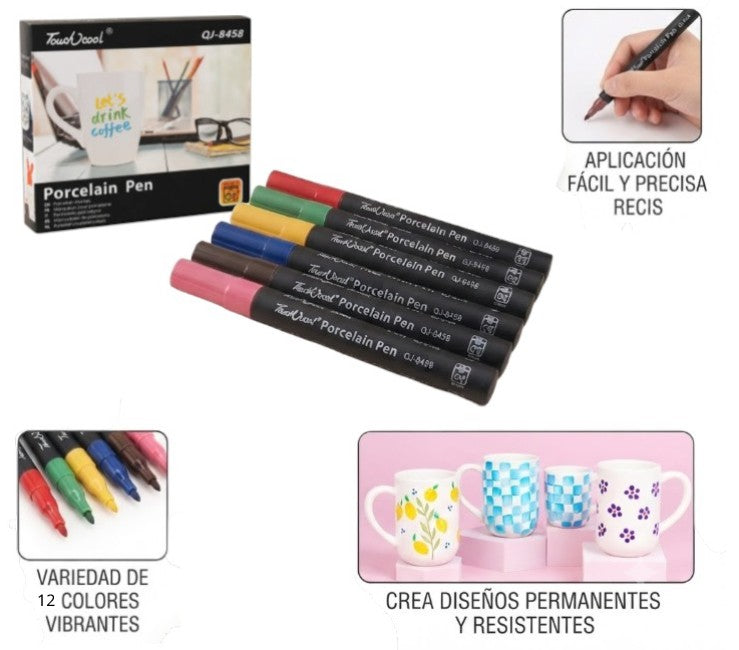 Set marcadores 12pcs para porcelana