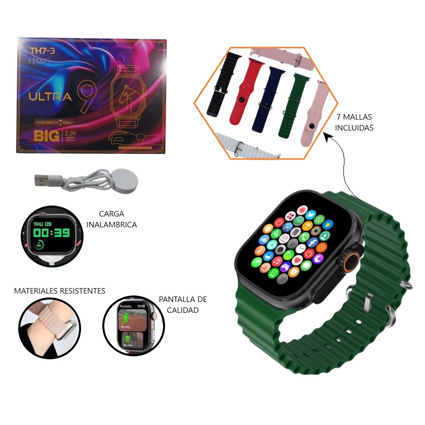 Reloj smart Ultra 9 Big con 7 mallas intercambiables