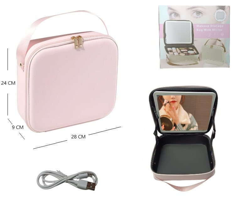 Organizador de maquillaje con espejo y luz