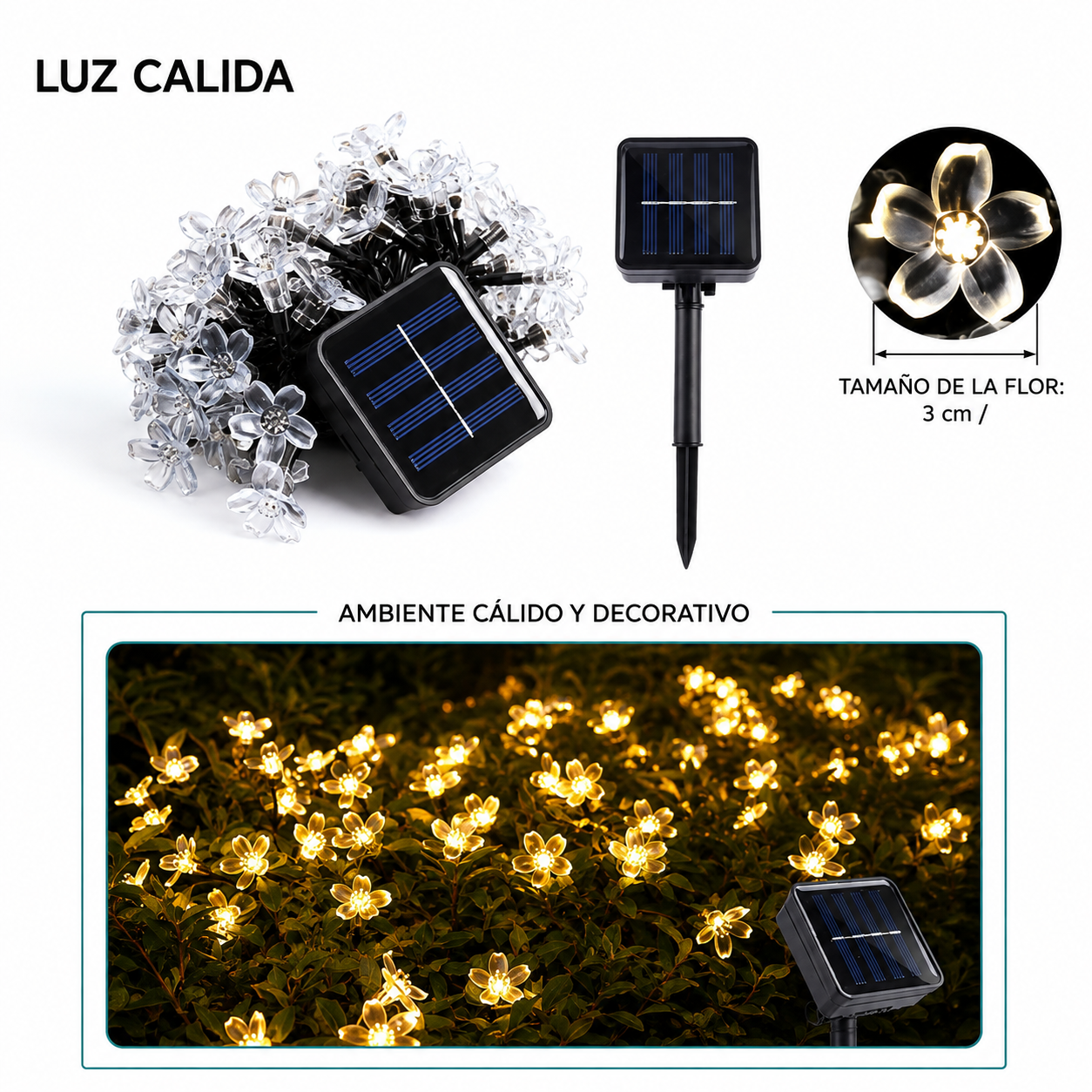 Guirnalda calida flores solar 7.5MT