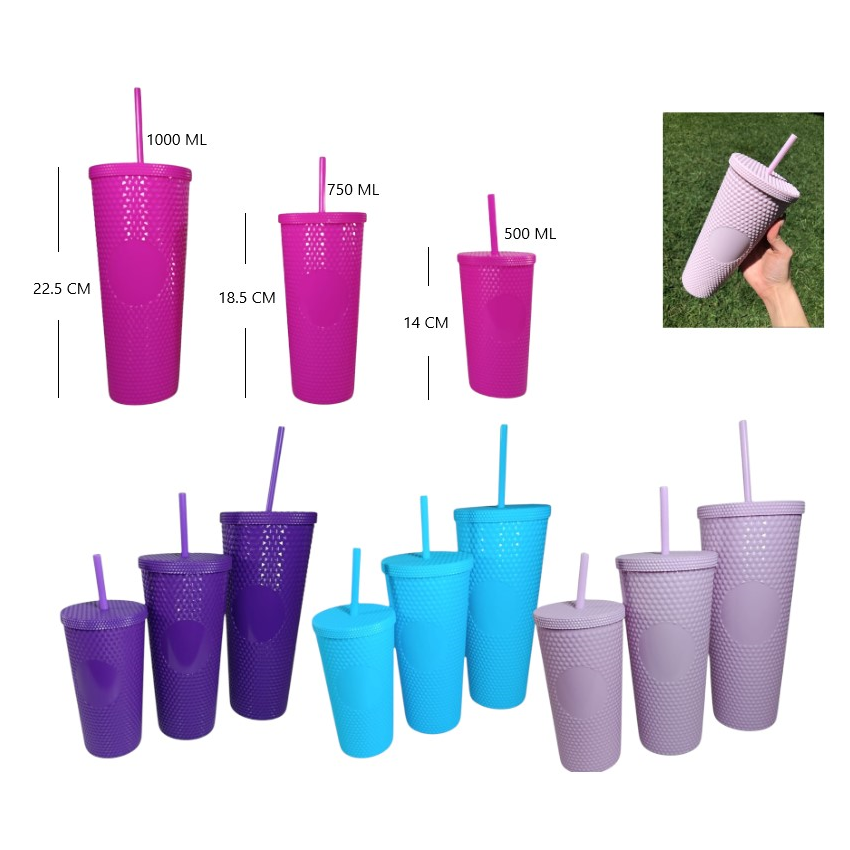 Set de 3 vasos con tapa y sorbete