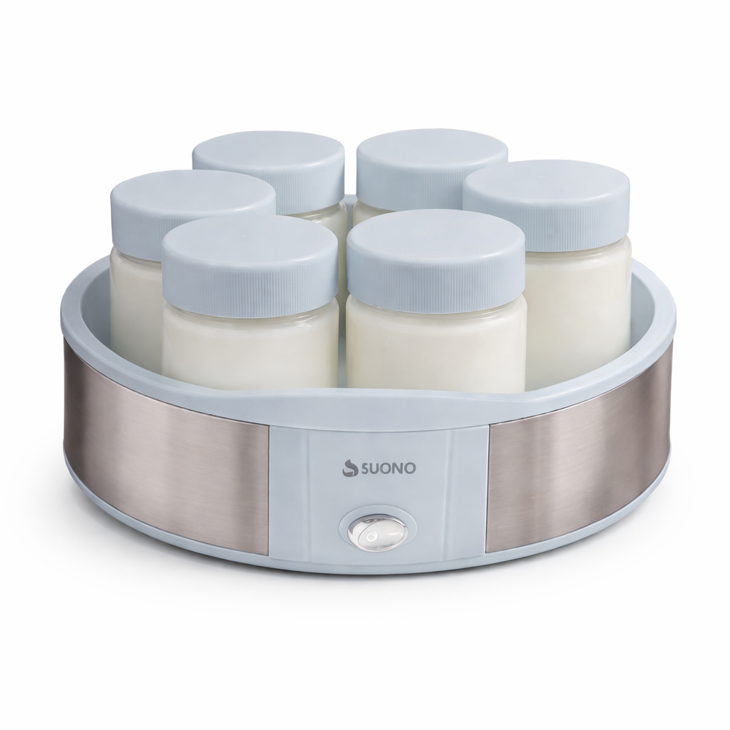 yogurtera con 7 vasos de vidrio