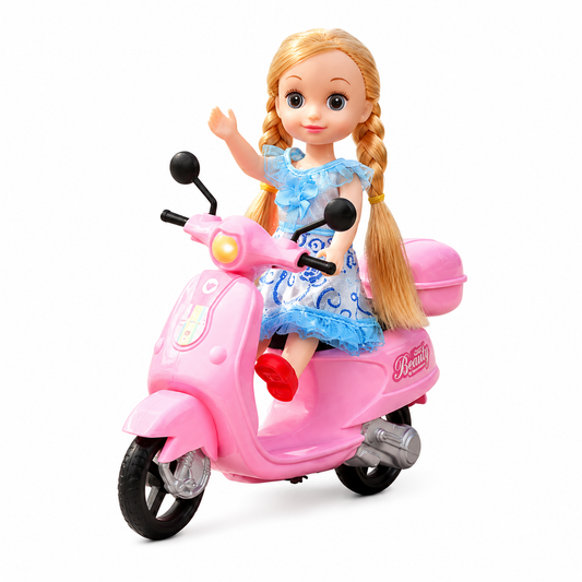 Muñeca con scooter rosa