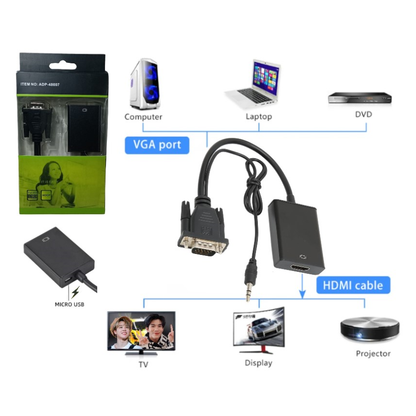Adaptador VGA macho a HDMI hembra full HD