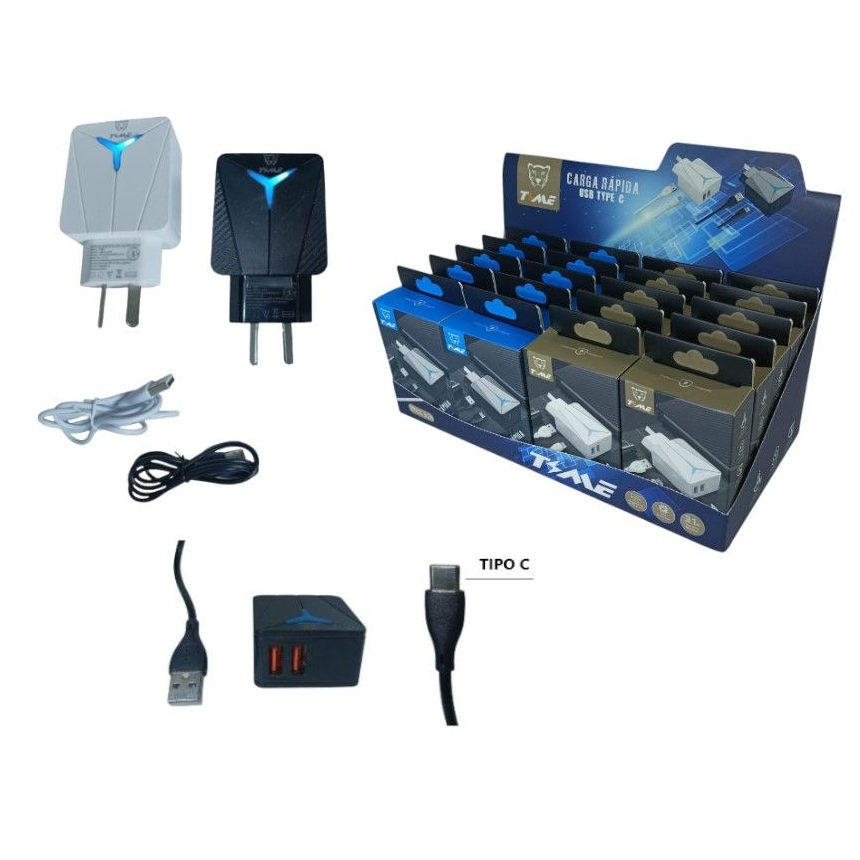 Cargador Time USB tipo C con 2 USB