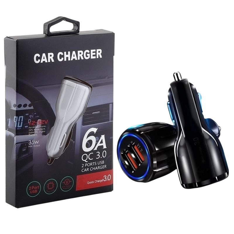 Cargador para auto 6A con 2 USB