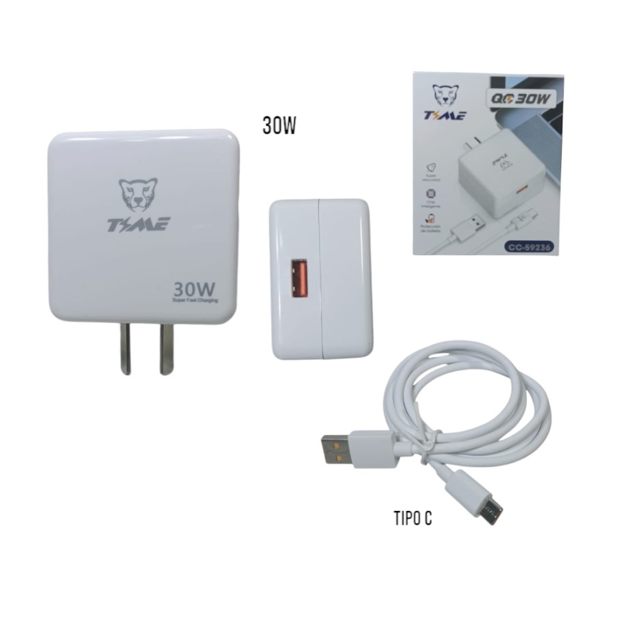 Cargador Time USB QC 30w