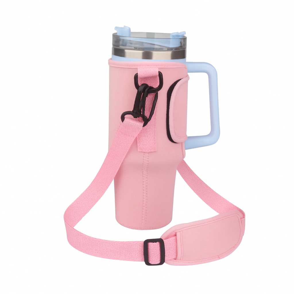 Porta botella térmica con correa y bolsillos