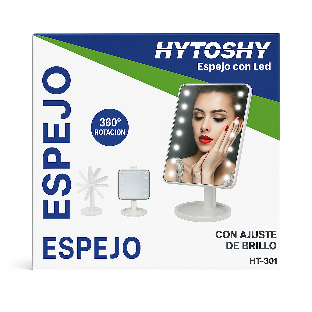 Espejo con luz LED a pila y USB