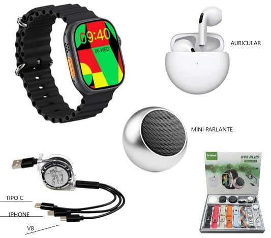 Set smartwach con auricular y mini parlante