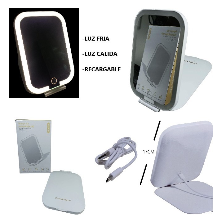 Espejo con luz LED recargable