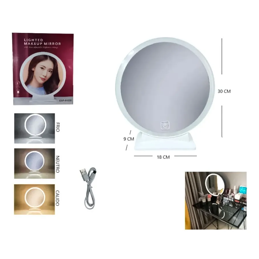 Espejo con luz LED 30 cm