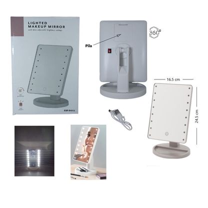 Espejo con luz LED a pila y USB