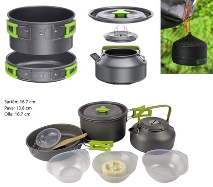 Juego de ollas de aluminio para camping 12pcs