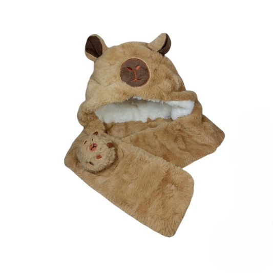 Gorro de peluche con bufanda capibara