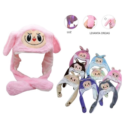 Gorro Labubu levanta orejas con luz