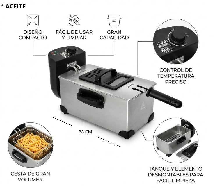 Freidora de aceite 3LT de acero 2000w