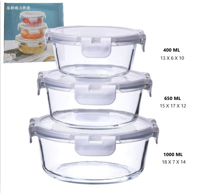 Táper de vidrio hermético redondo x3