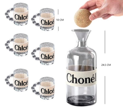 Set taza de te y botella de vidrio 7pcs