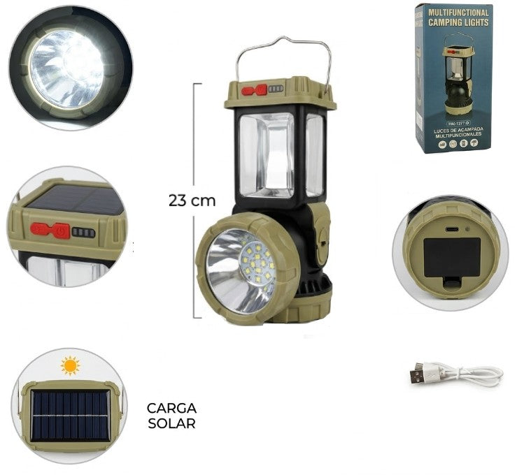 Linterna multifunción con panel solar para camping
