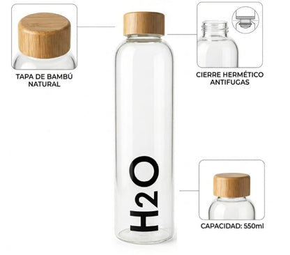 Botella de vidrio para agua