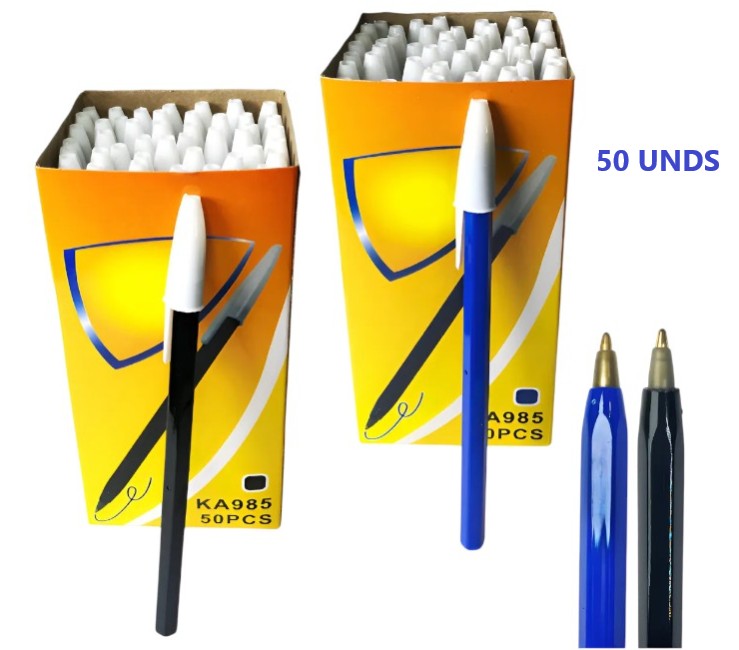 Lapicera trazo medio azul y negro caja x 50U
