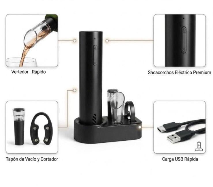 Set de vino con destapador eléctrico