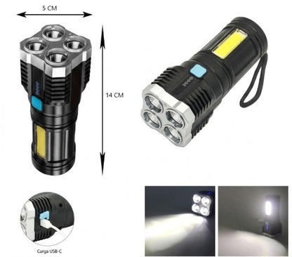 Linterna recargable con 4 led