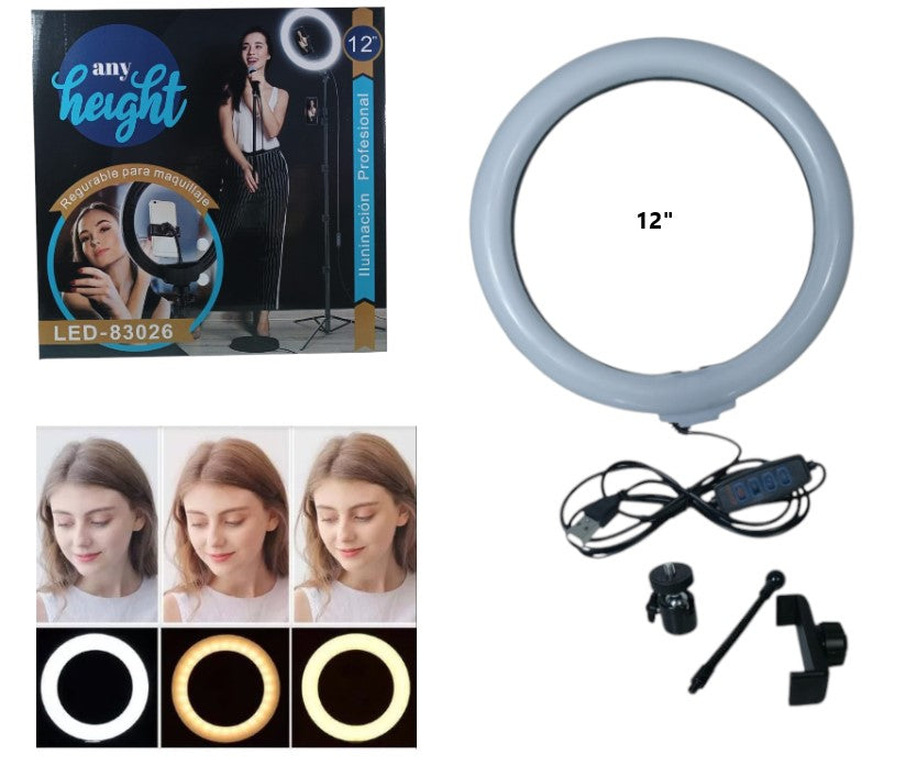 Aro de luz LED blanco 12"