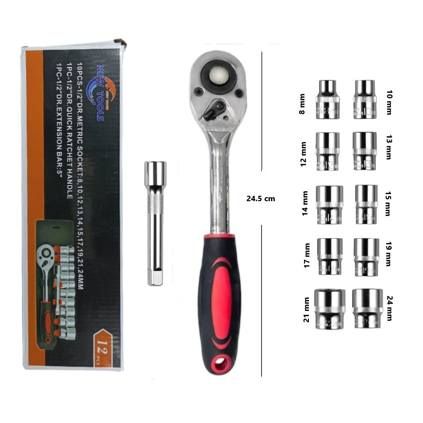 Set de llave tubo con 12 piezas