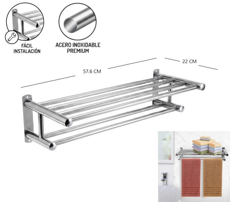 Repisa toallera doble para baño