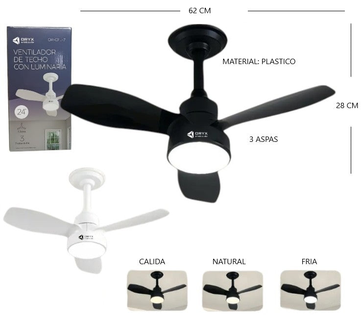 Ventilador de techo con luz fría, cálida o natural 18W