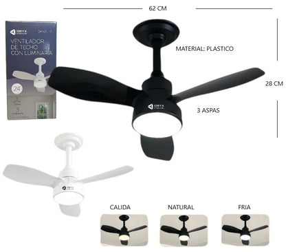 Ventilador de techo con luz fría, cálida o natural 18W