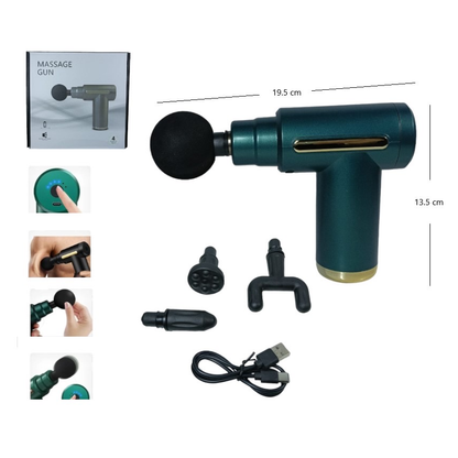 Pistola masajeador con 4 puntas intercambiables