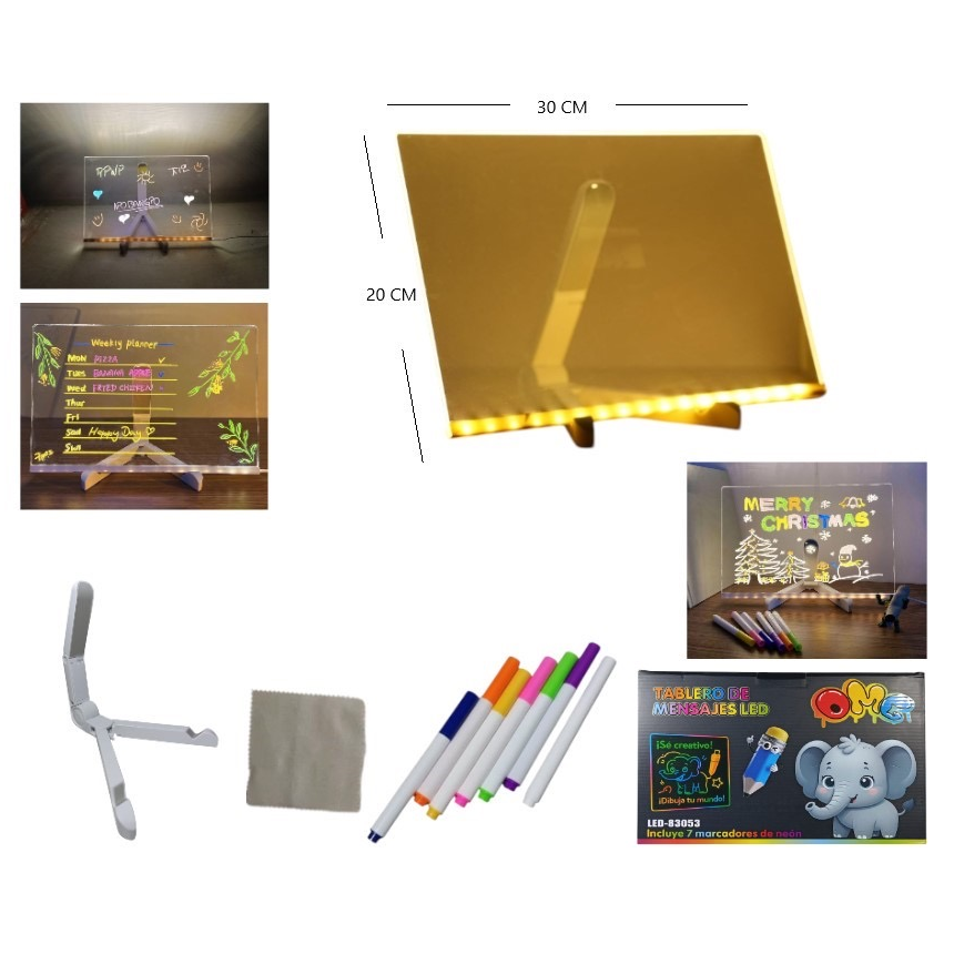 Pizarra LED 20x30 cm con marcadores