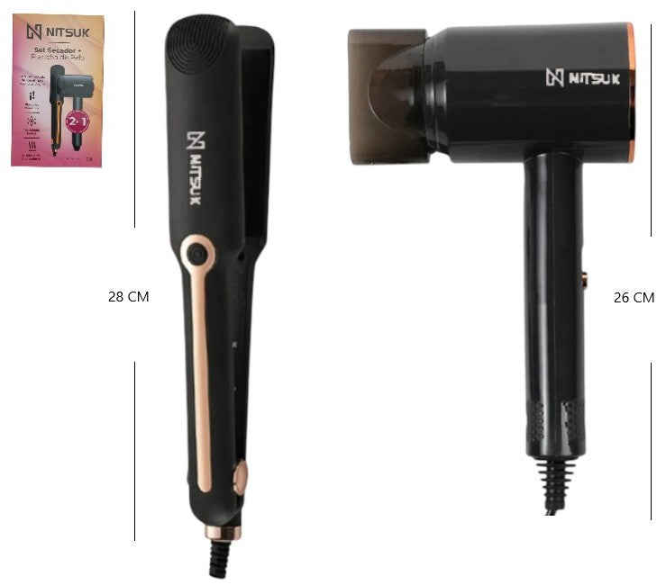 Set secador 2400W + plancha de pelo 45W NITSUK