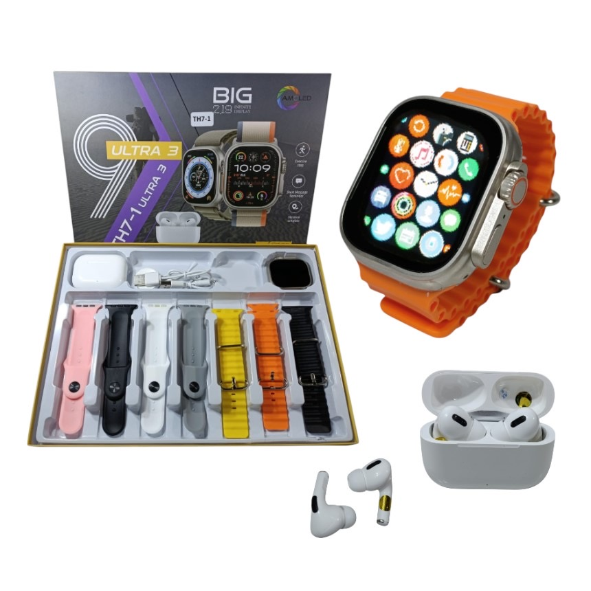Set auricular con reloj smart y 7 mallas intercambiables