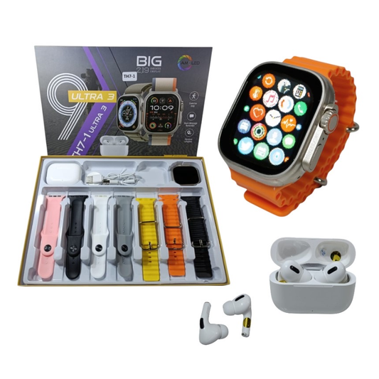 Set auricular con reloj smart y 7 mallas intercambiables