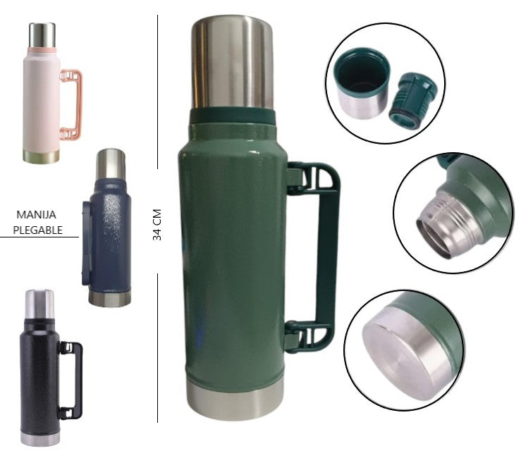 Termo de acero con manija plegable