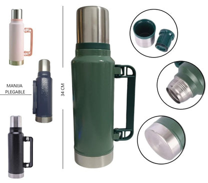Termo de acero con manija plegable